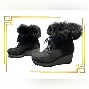 Cougar Wedge Heel Fur Trimmed Anklet Boots